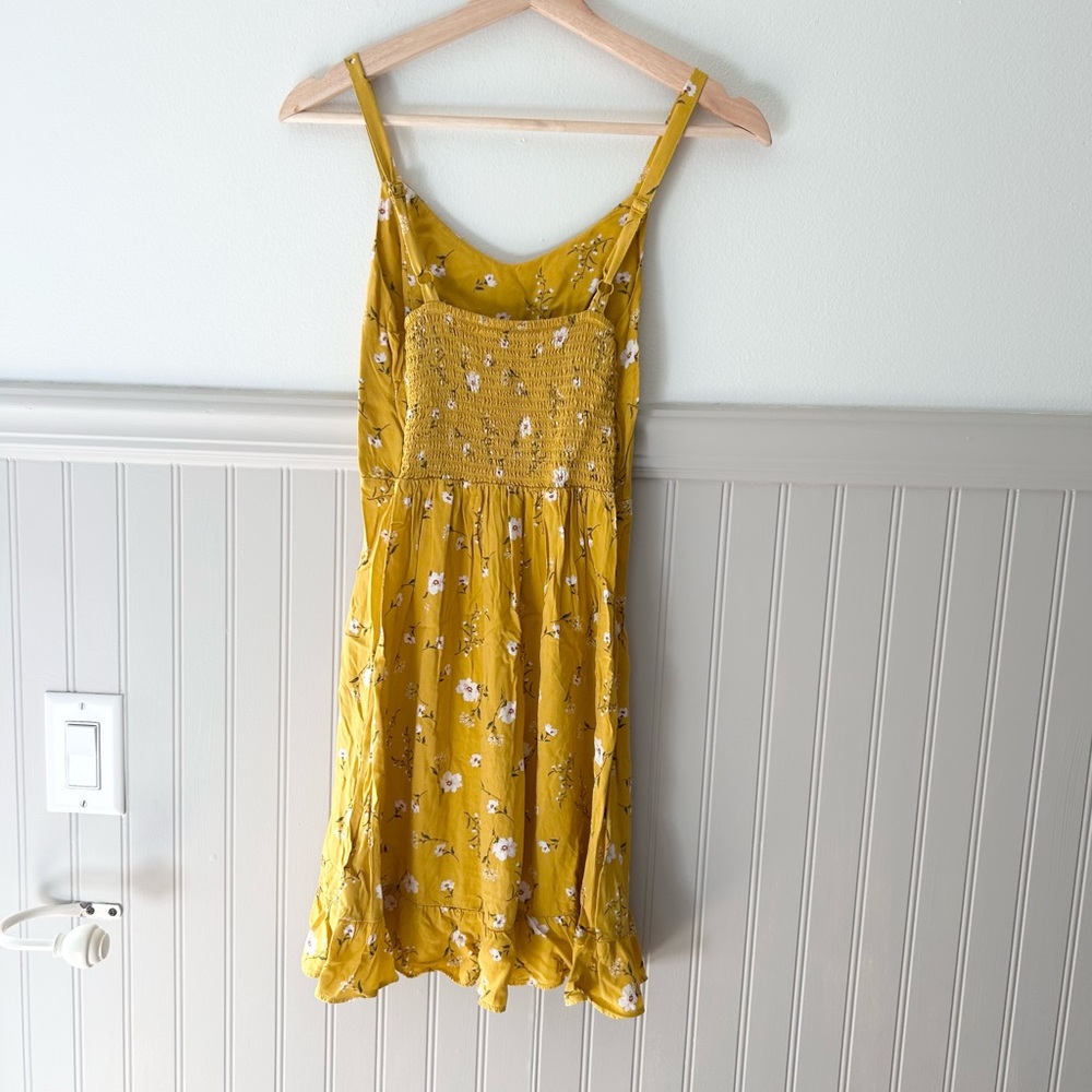 🌼 Old Navy XS Mustard Yellow Floral Cami Sundress – Smocked Back | Adjustable - Picture 4 of 4